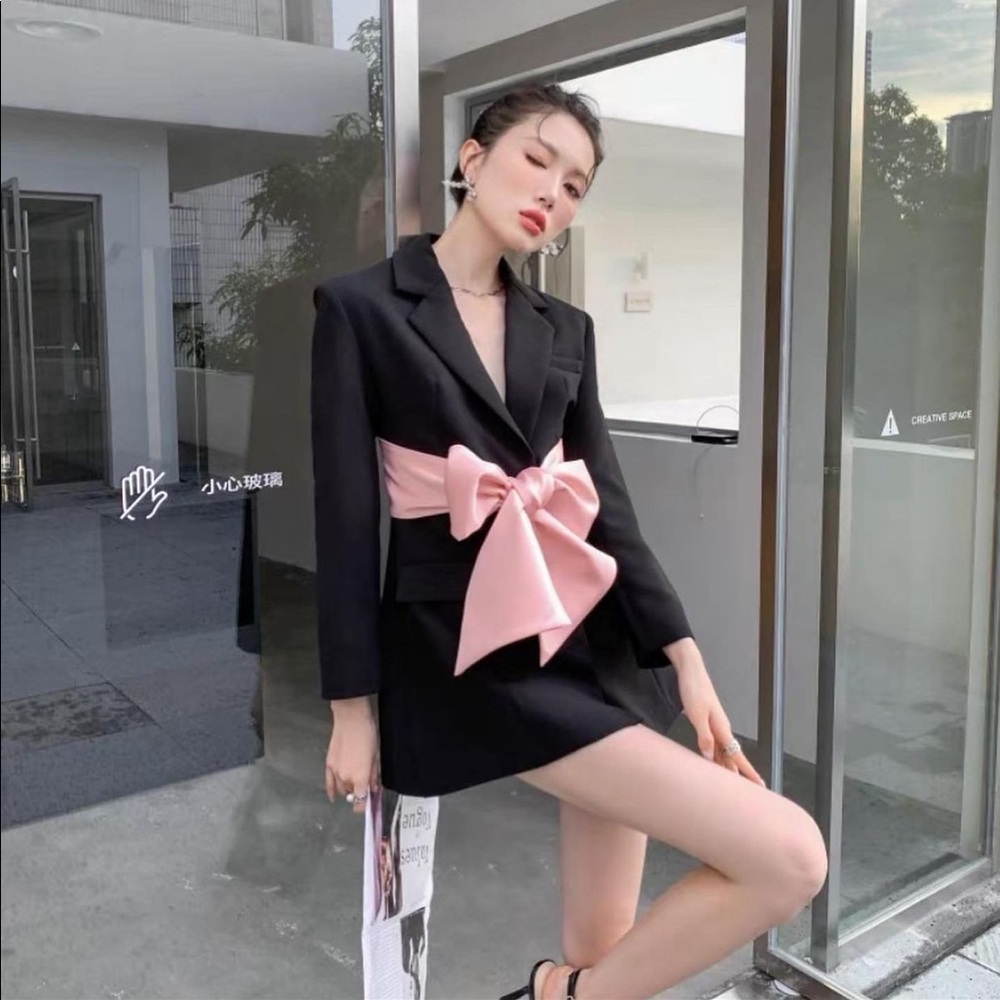 Black Blazer with Pink Bow